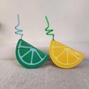 novelty straw cups shaped like lemon and lime wedges approximately 9.9 oz to 10